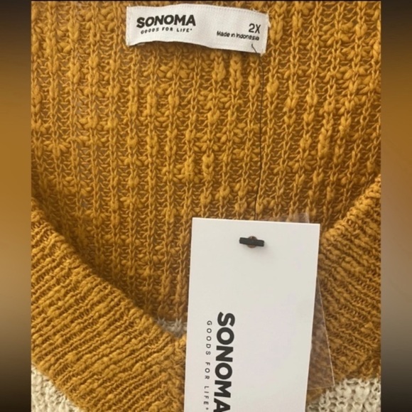 Plus Size 2X Sonoma Goods For Life Long Sleeve V-Neck Gold Striped Sweater - Picture 7 of 16